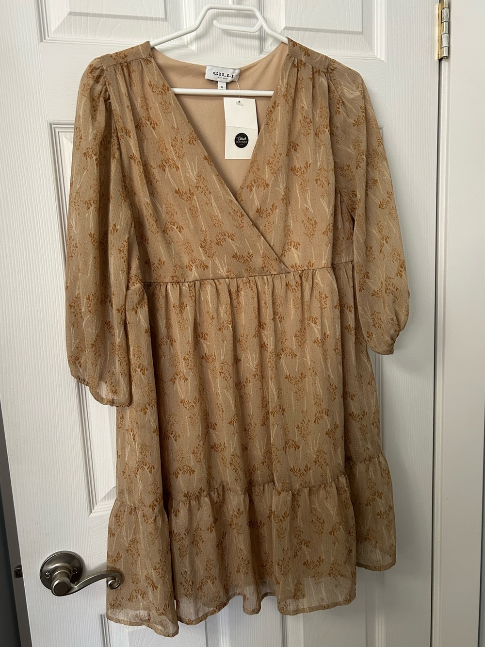 Gilli Tan Floral Tiered Wrap Mini Dress